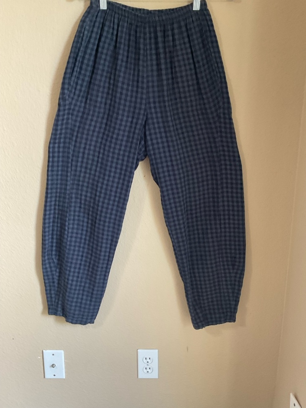 Women's Blue Gingham Barrel/Balloon Pants